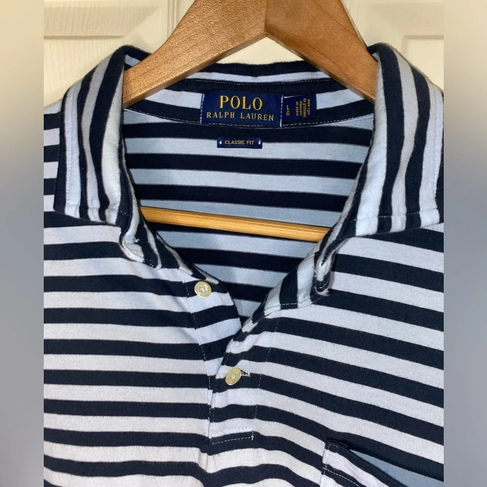 Polo Ralph Lauren Classic Fit Striped Polo Shirt - Size L, Navy & Light Blue
